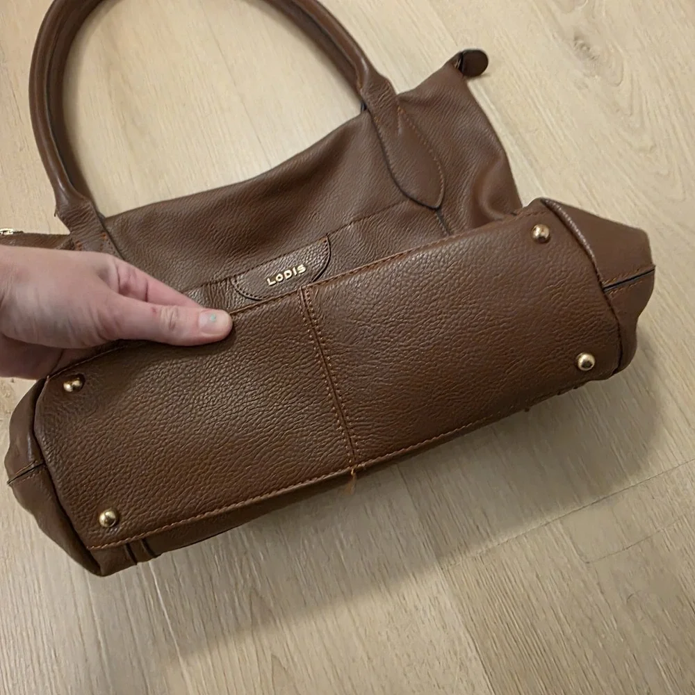 Lodis Brown Pebbled Leather Tote Bag Zip Top Work Office Shoulder‎ Purse Bag
